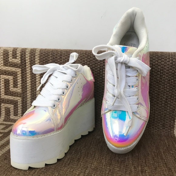 Dolls Kill LALA Hologram Platform Sneaker 5 - Picture 1 of 11